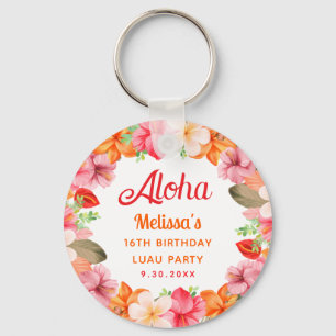 Tropical Luau Pink Floral Birthday Key Ring