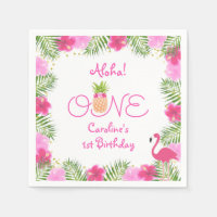 Tropical Luau Pink Floral Girl 1st First Birthday