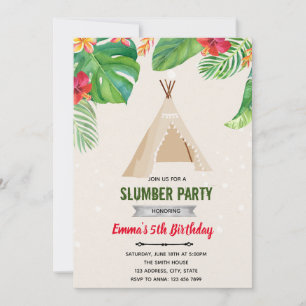 Tropical luau teepee slumber theme invitation