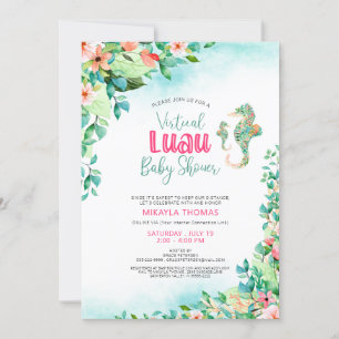 Tropical Luau Virtual Baby Shower Seahorses Invitation