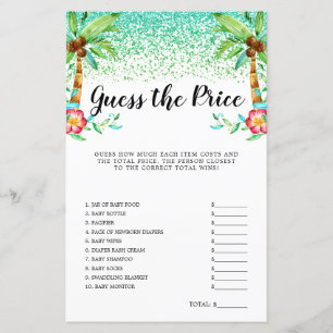 Tropical Luau Watercolor Guess the Price Game