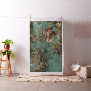Tropical Lush Foliage Floral Leopard Pattern Fabric