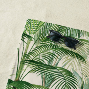 Tropical Lush Foliage Palm Leaves Pattern Beach Towel