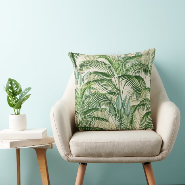 Tropical Lush Foliage Palm Leaves Pattern Cushion (Chair)