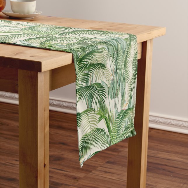 Tropical Lush Foliage Palm Leaves Pattern Short Table Runner (In Situ)