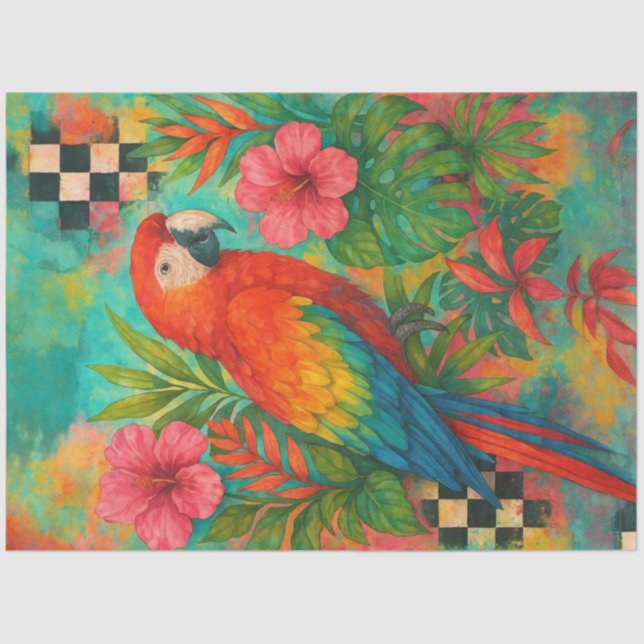 Tropical Macaw Decoupage Paper – Scarlet Parrot  (Front)