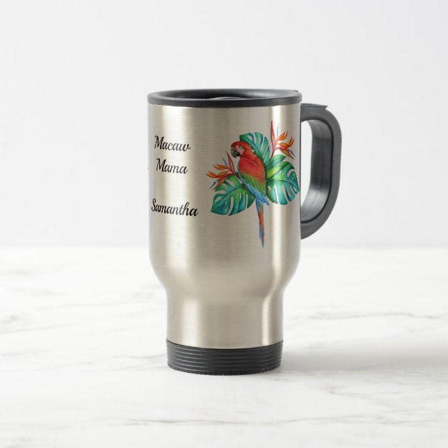 Tropical Macaw Exotic Parrot Personalised Travel Mug (Front Right)