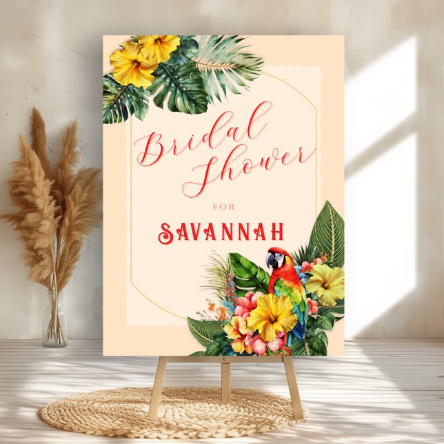 Tropical Macaw Floral Bridal Shower Acrylic Sign (Creator Uploaded)