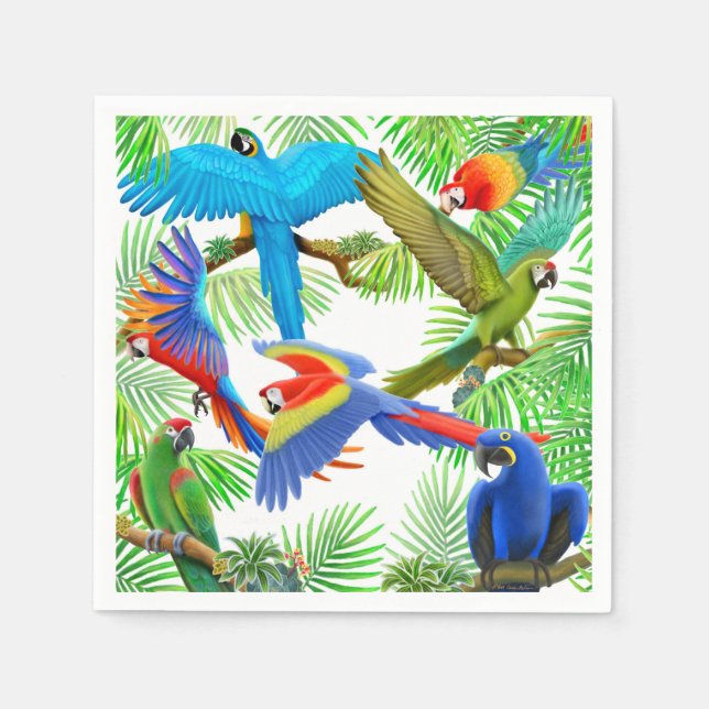 Tropical Macaw Parrot Jungle Paper Napkins (Front)