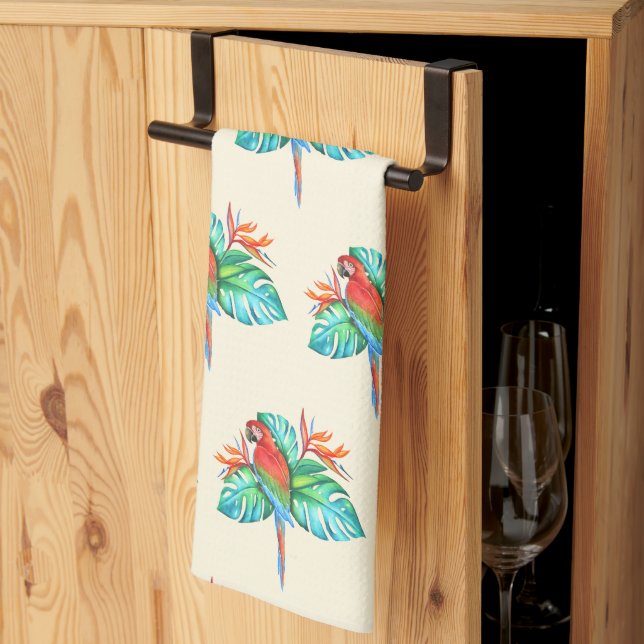 Tropical Macaw Parrot Tan Kitchen Towel (Thirds Fold)