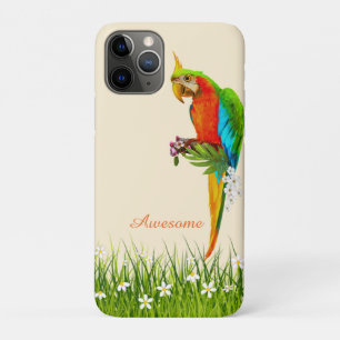 Tropical Macaw & White Flowers on Light Beige Case-Mate iPhone Case