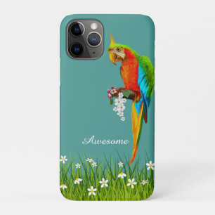 Tropical Macaw & White Flowers on Teal Case-Mate iPhone Case