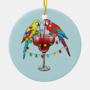 Tropical Macaws Drinking Wine Ceramic Tree Decoration