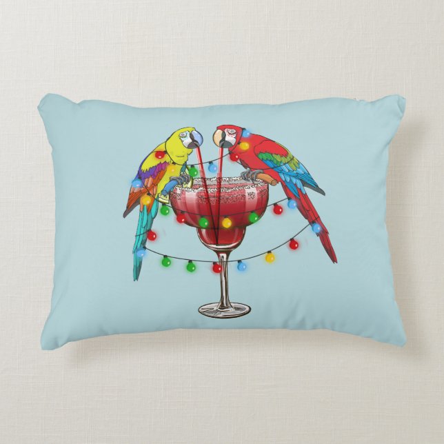 Tropical Macaws Drinking Wine Decorative Cushion (Front)