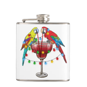 Tropical Macaws Drinking Wine Hip Flask