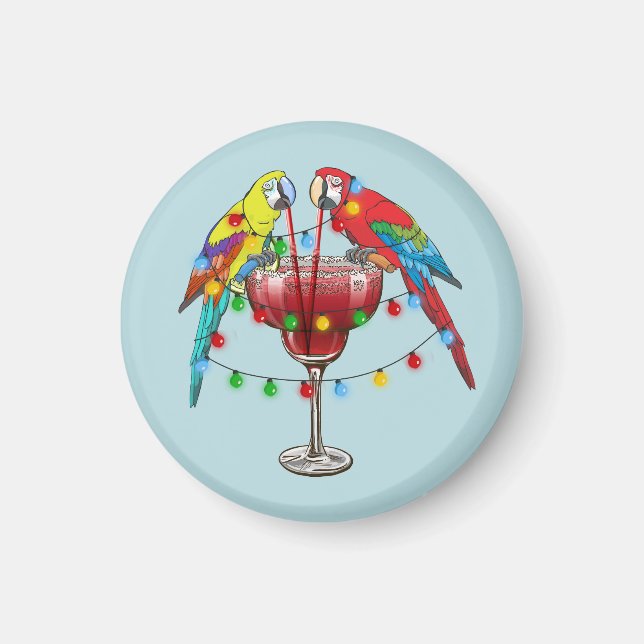 Tropical Macaws Drinking Wine Magnet (Front)