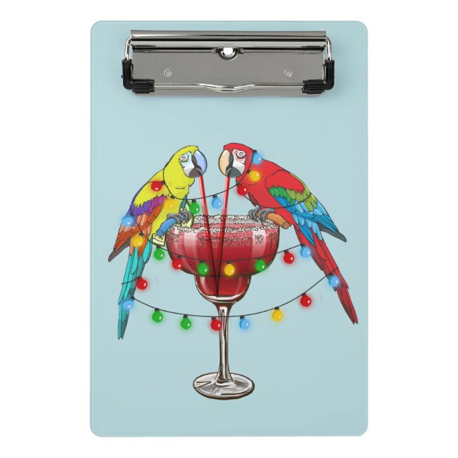 Tropical Macaws Drinking Wine Mini Clipboard (Front)