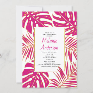 Tropical magenta leaves wedding bridal shower invitation