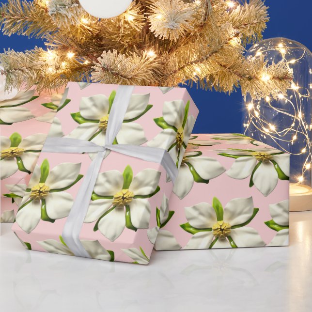 Tropical Magnolia Blossom Flower Spring Pink White Wrapping Paper (Holidays)