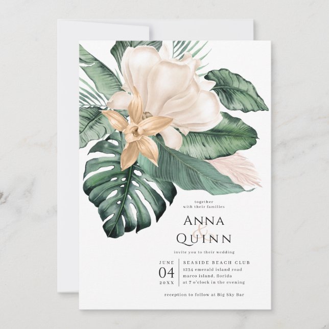 Tropical Magnolia Wedding Invitation (Front)