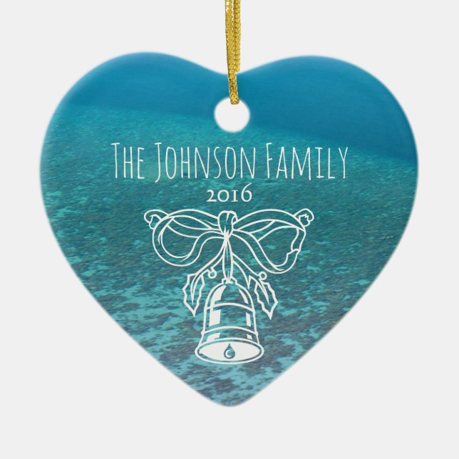 Tropical Maldives Blue Ocean Custom Family Photo Ceramic Tree Decoration (Front)