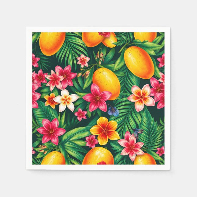 Tropical Mango and Palm Leaf Pattern Napkin (Front)