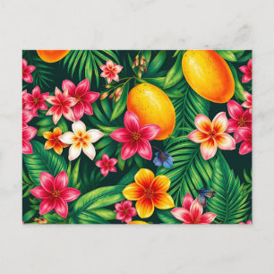 Tropical Mango and Palm Leaf Pattern Postcard