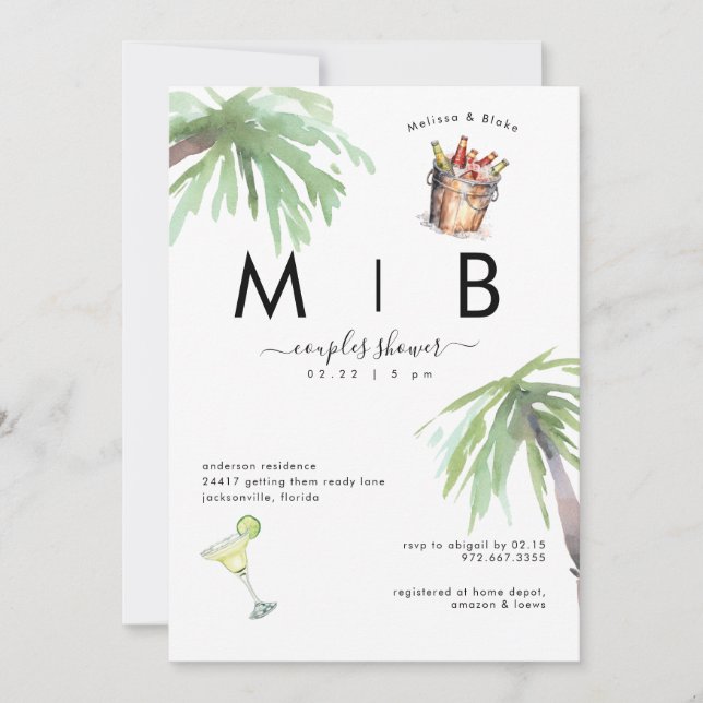  Tropical Margaritas & Beer Couples Wedding  Save The Date (Front)