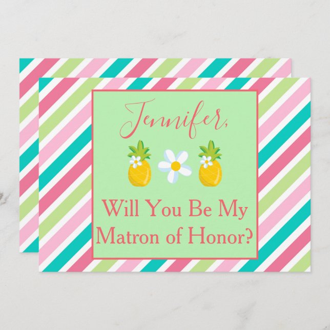 Tropical Matron of Honour Proposal Pineapple Theme Invitation (Front/Back)