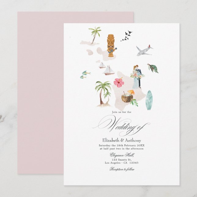 Tropical Maui - Hawaii Destination Wedding Invitation (Front/Back)