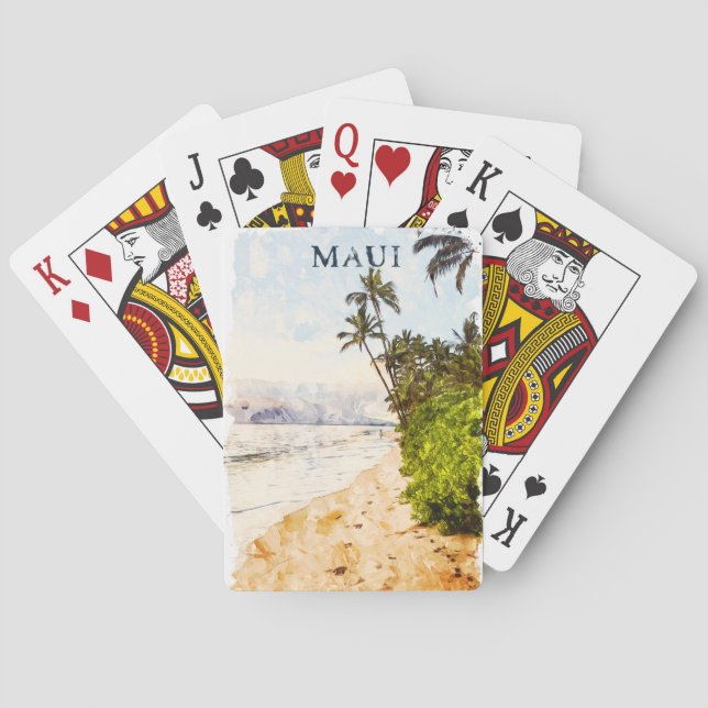 Tropical Maui Hawaii Watercolor travel Playing Cards (Back)