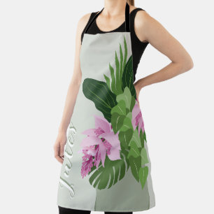 Tropical Medinilla Elegant Flower in Vase Add Name Apron