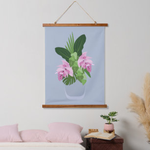 Tropical Medinilla Elegant Flower in Vase Hanging Tapestry