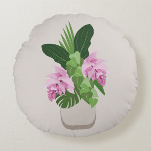 Tropical Medinilla Elegant Flower in Vase Round Cushion