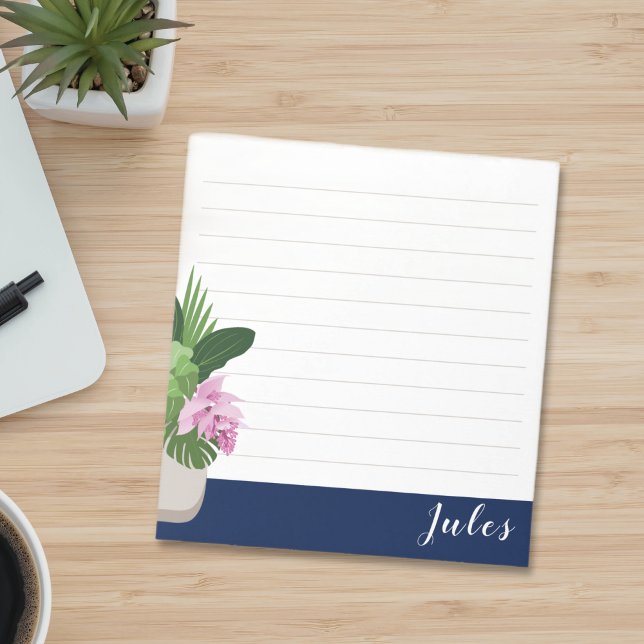 Tropical Medinilla Flower Vase on Dark Blue Lined Notepad (Creator Uploaded)