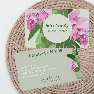 Tropical Medinilla Pink Flower Green Circle Business Card