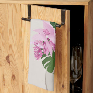 Tropical Medinilla Pink Flower in Beige Vase Tea Towel