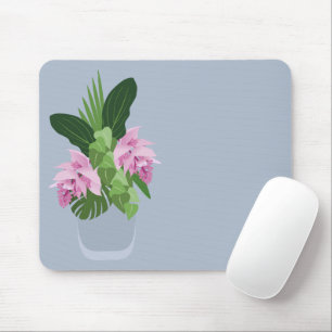 Tropical Medinilla Pink Flower in Blue Vase Mouse Pad