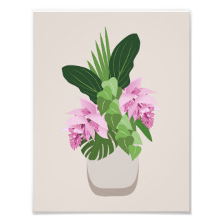Tropical Medinilla Pink Flower in Vase on Beige Photo Print