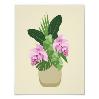 Tropical Medinilla Pink Flower in Vase on Yellow Photo Print