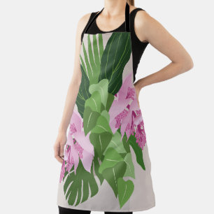 Tropical Medinilla Pink Flower on Beige Apron