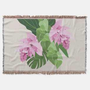 Tropical Medinilla Pink Flower on Beige Throw Blanket