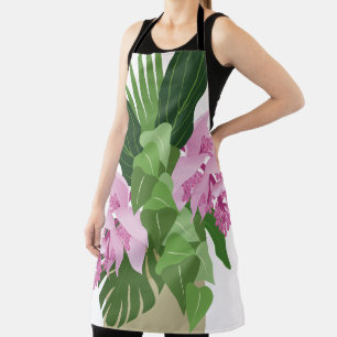 Tropical Medinilla Pink Flower on White Apron