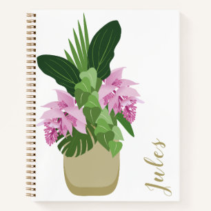 Tropical Medinilla Pink Flower Yellow Vase White Notebook