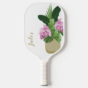 Tropical Medinilla Pink Flower Yellow Vase White Pickleball Paddle