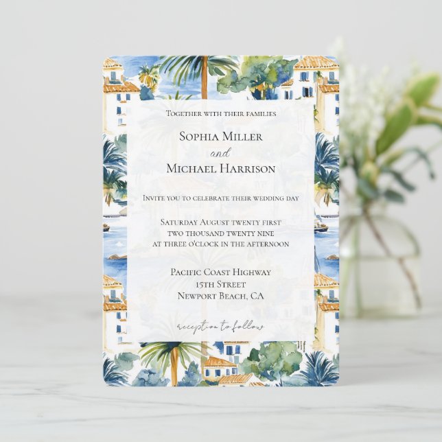 Tropical Mediterranean Wedding Invitation (Standing Front)