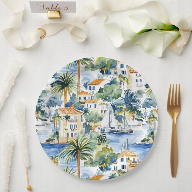 Tropical Mediterranean Wedding  Paper Plate (Wedding)