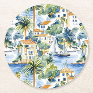 Tropical Mediterranean Wedding  Round Paper Coaster