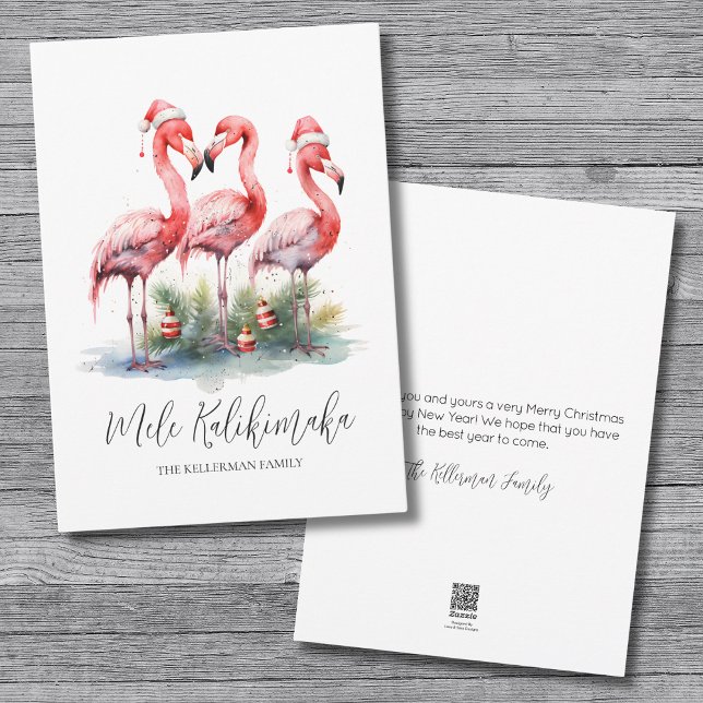 Tropical Mele Kalikimaka Christmas Holiday Card (Flamingo Tropical Mele Kalikimaka Christmas Holiday Card)