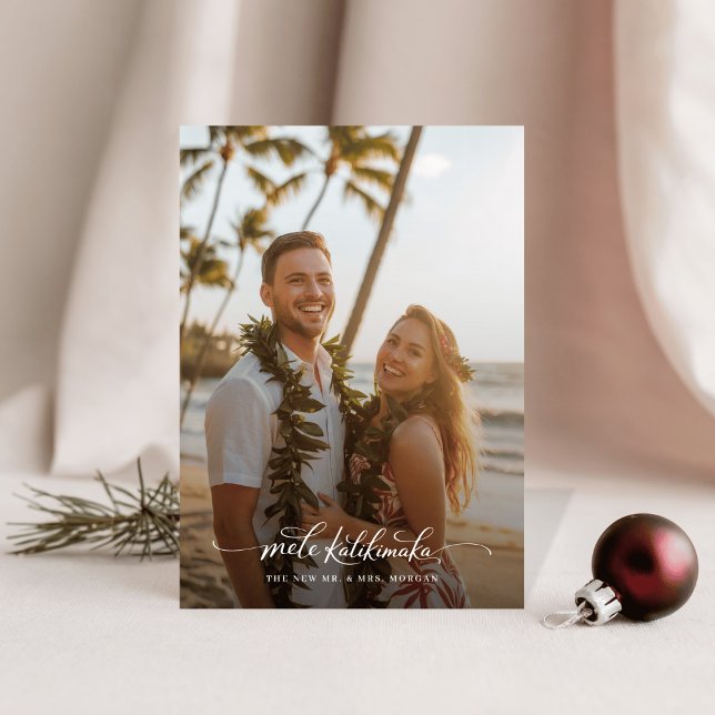  Tropical Mele Kalikimaka Newlywed Beach Photo Holiday Card (Creator Uploaded)